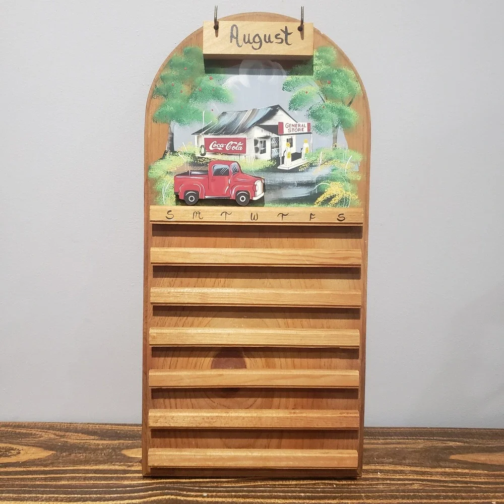 Coca-Cola Perpetual Calendar Wood Wall Decor General Store Red Truck Fair